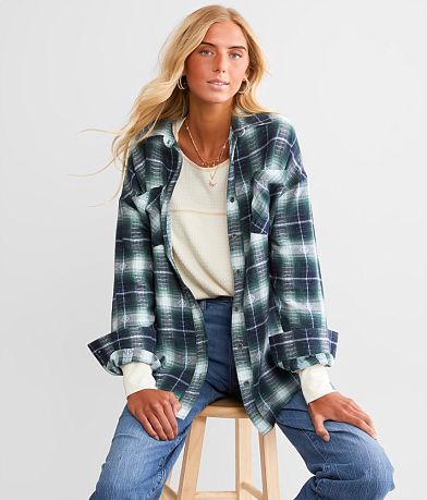 BKE Plaid Boyfriend Flannel Shirt front view