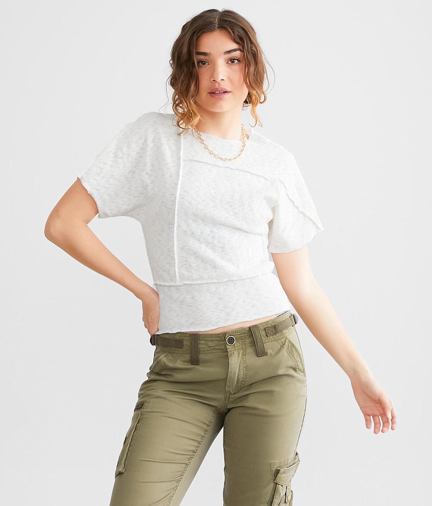 Gilded Intent Ribbed Henley Cropped Top - Women's Shirts/Blouses