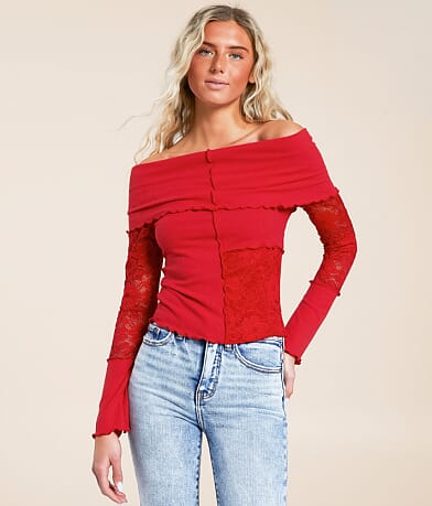 Willow & Root Off The Shoulder Lace Top front view