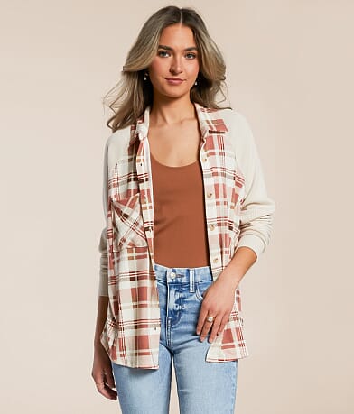 Modish Rebel Plaid Knit Shirt front view