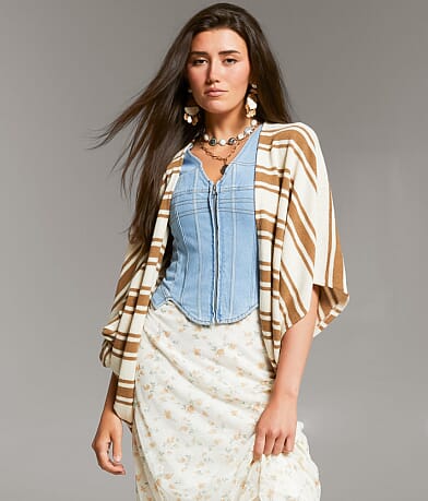 BKE Striped Cocoon Cardigan front view