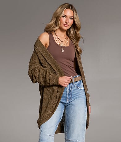 BKE Textured Flyaway Cocoon Cardigan front view