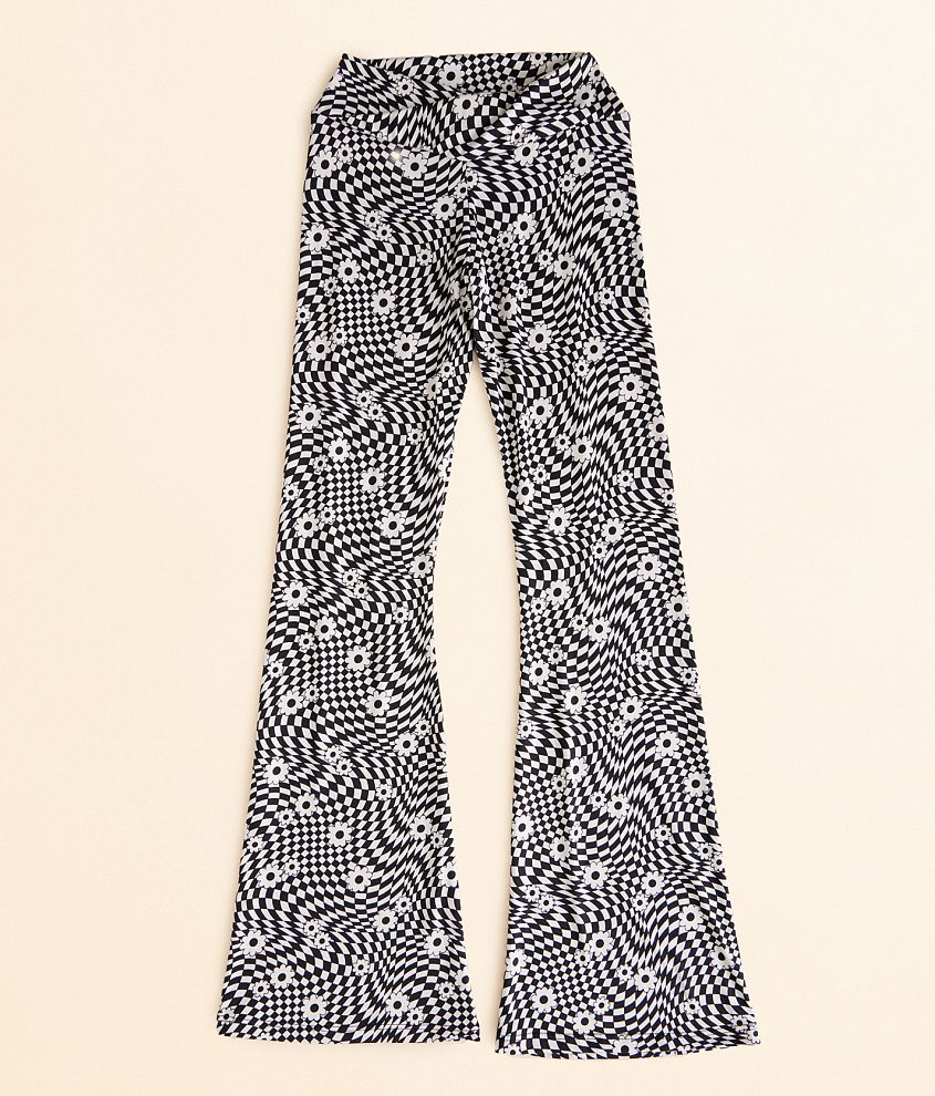 Girls - Modish Rebel Checkered Floral Flare Pant front view