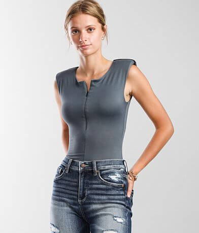 red by BKE Sleeveless Shoulder Pad Bodysuit