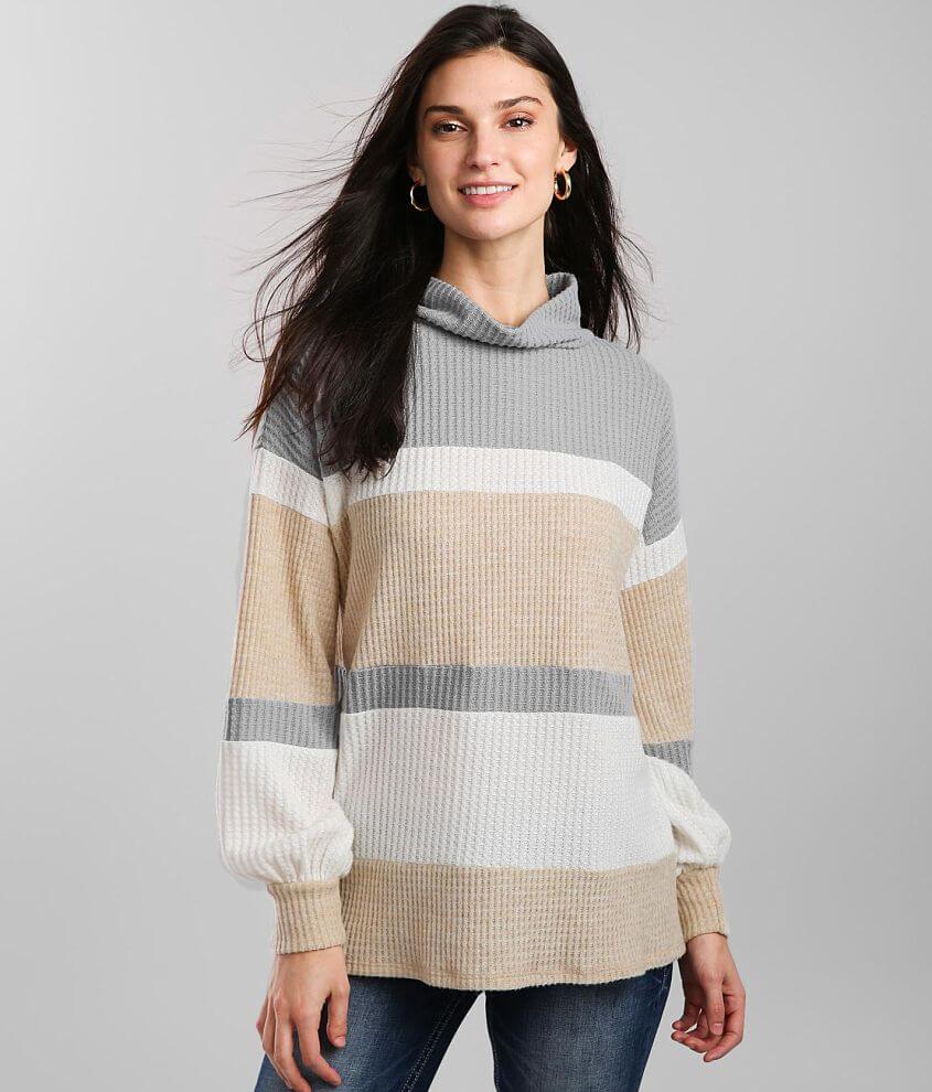 BKE Brushed Waffle Knit Oversized Top front view