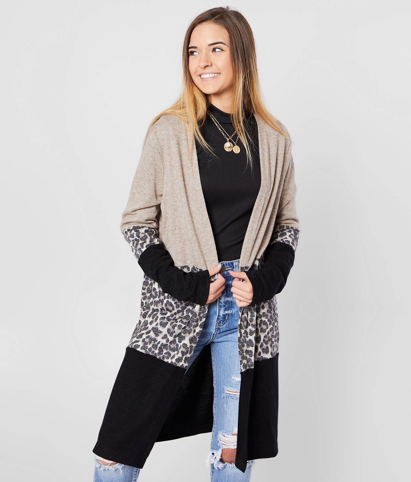 leopard color block cardigan