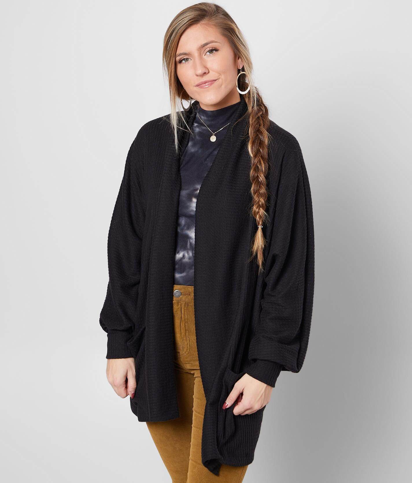 black waffle knit cardigan