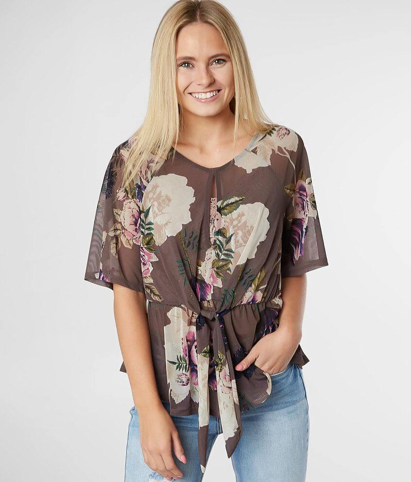 Daytrip Floral Mesh Peplum Top front view