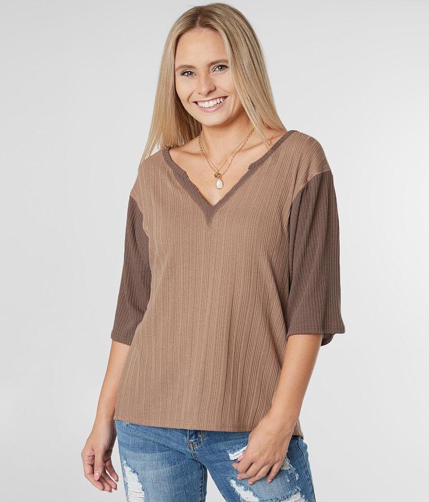 BKE Variegated Rib Knit Top front view