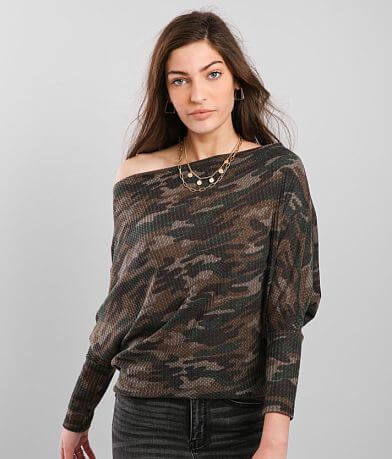 BKE Camo Print Off The Shoulder Top MISC_DETAIL_1