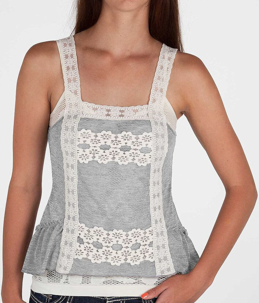 Living Doll Floral Lace Cropped Tank Top front view