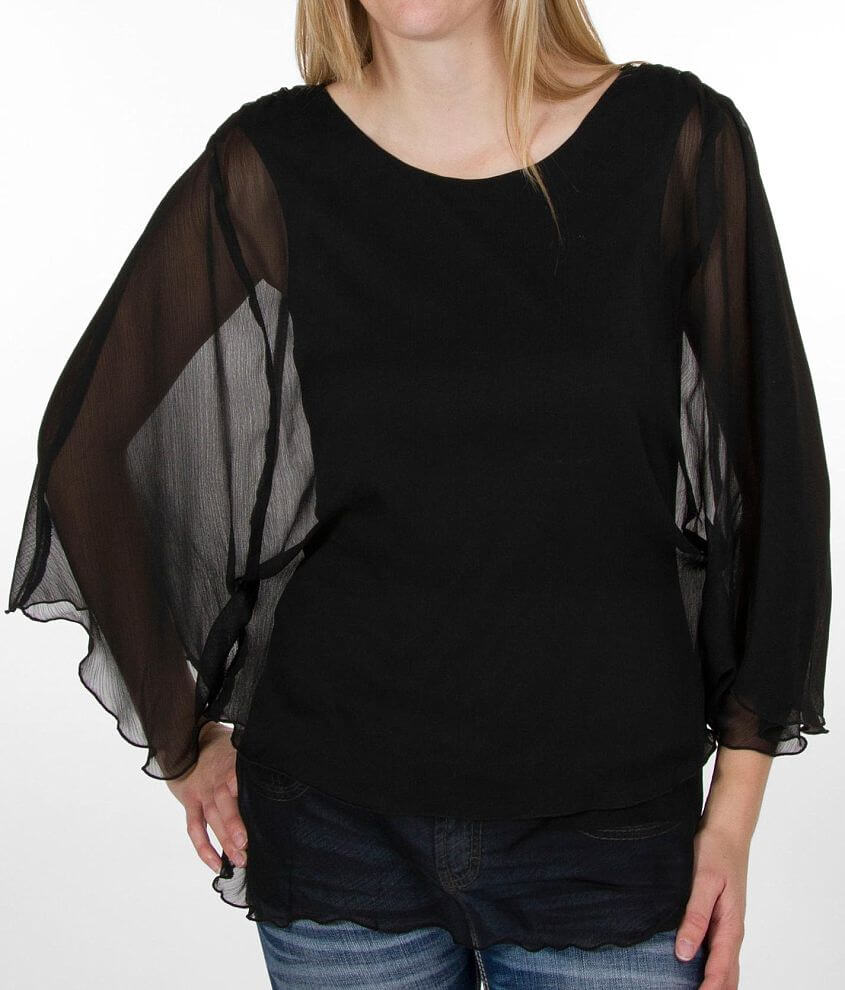 BKE Boutique Chiffon Overlay Shirt front view