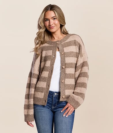 LE LIS Striped Cardigan Sweater front view