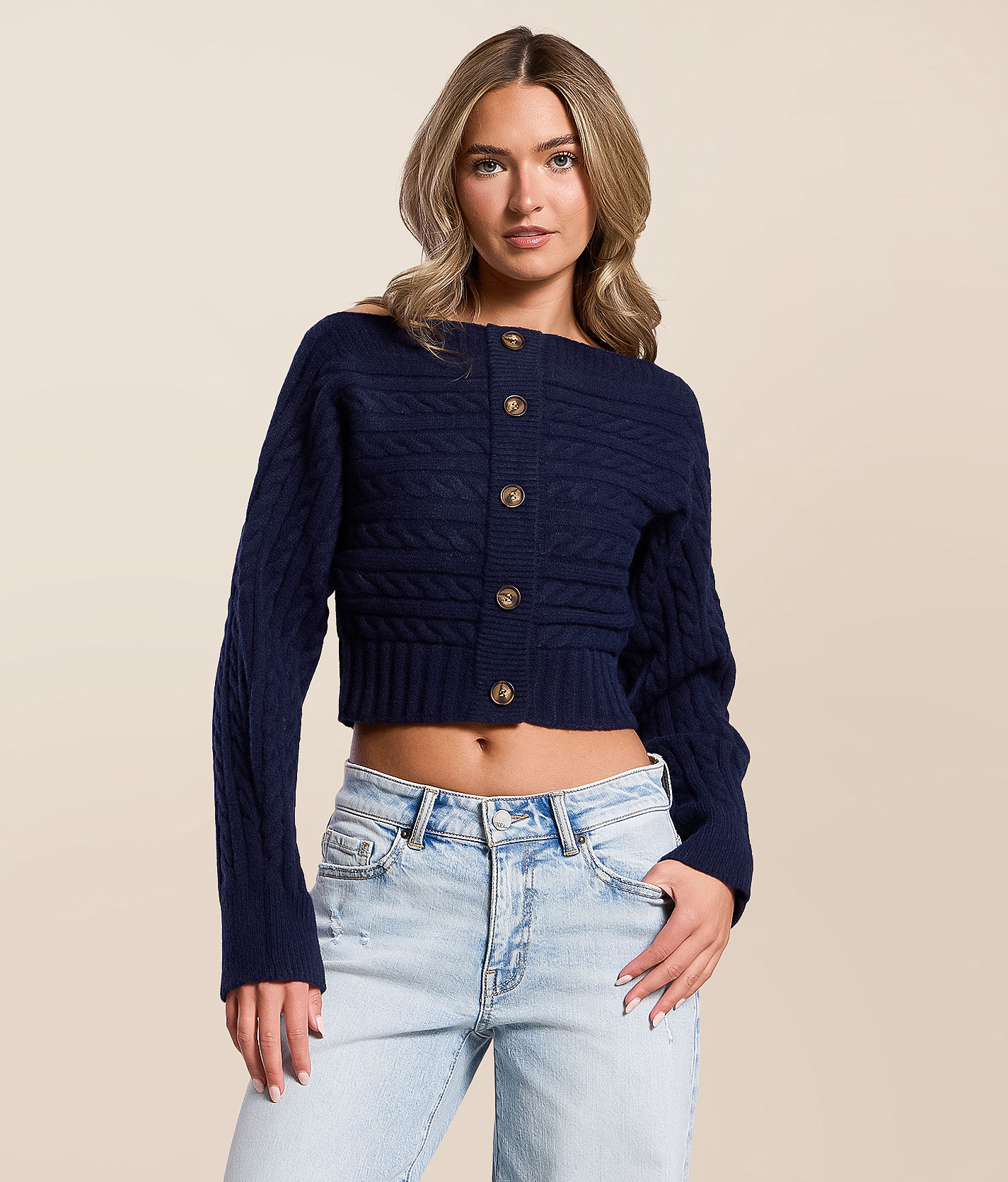 LE LIS Cropped Cable Knit Sweater - Women's Sweaters in Navy | Buckle