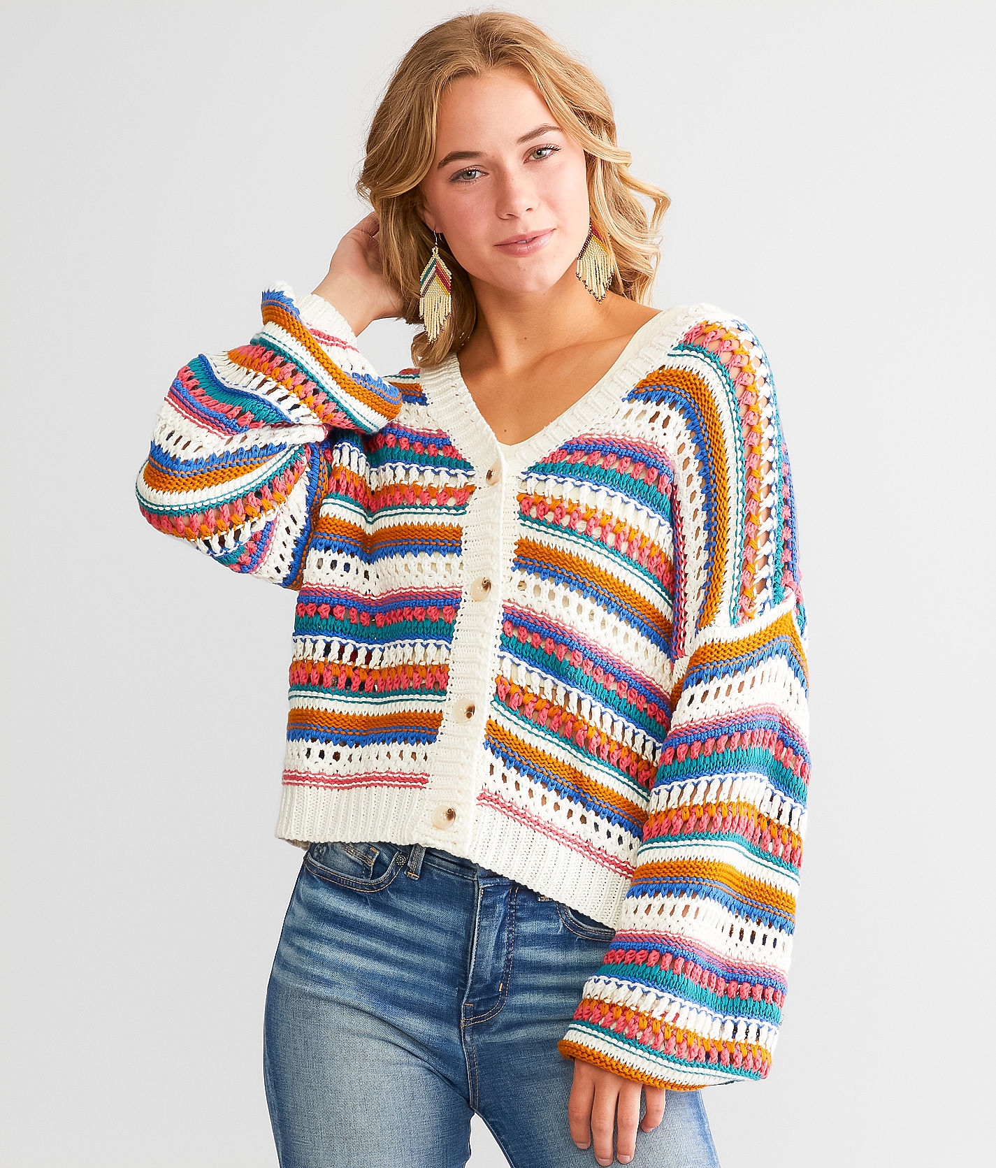 Emory Park long sleeve open knit top