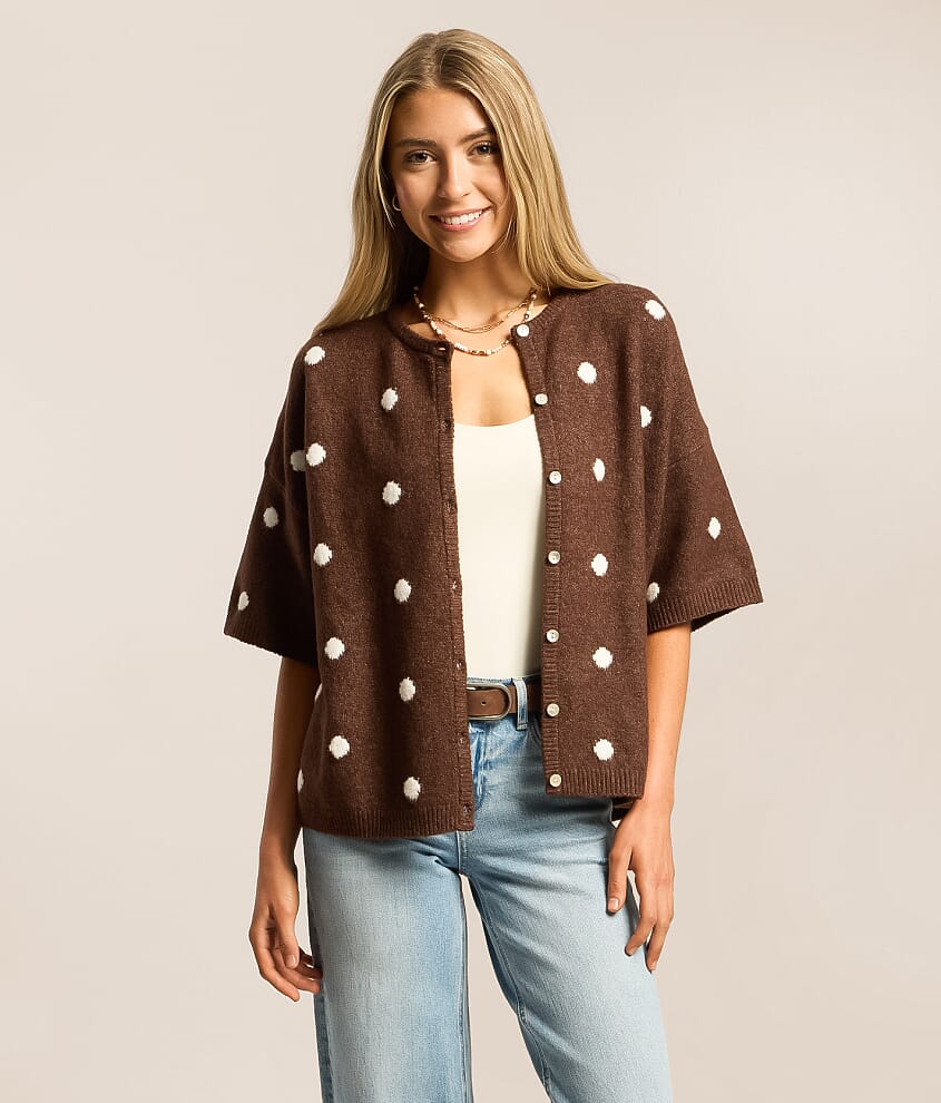 LE LIS Polka Dot Cardigan Sweater - Women's Sweaters in H Grey