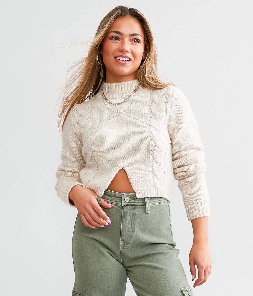 LE LIS Split Cropped Cable Sweater - Women's Sweaters in Oatmeal | Buckle