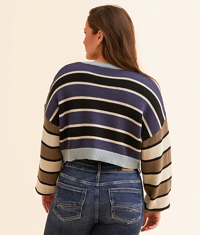 LE LIS Offset Multi Striped Cropped Sweater back view