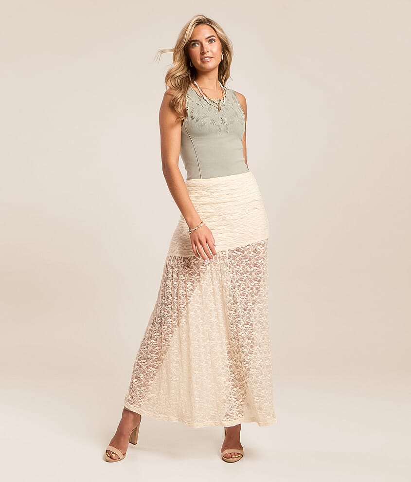 Sheer Lace Midi Skirt