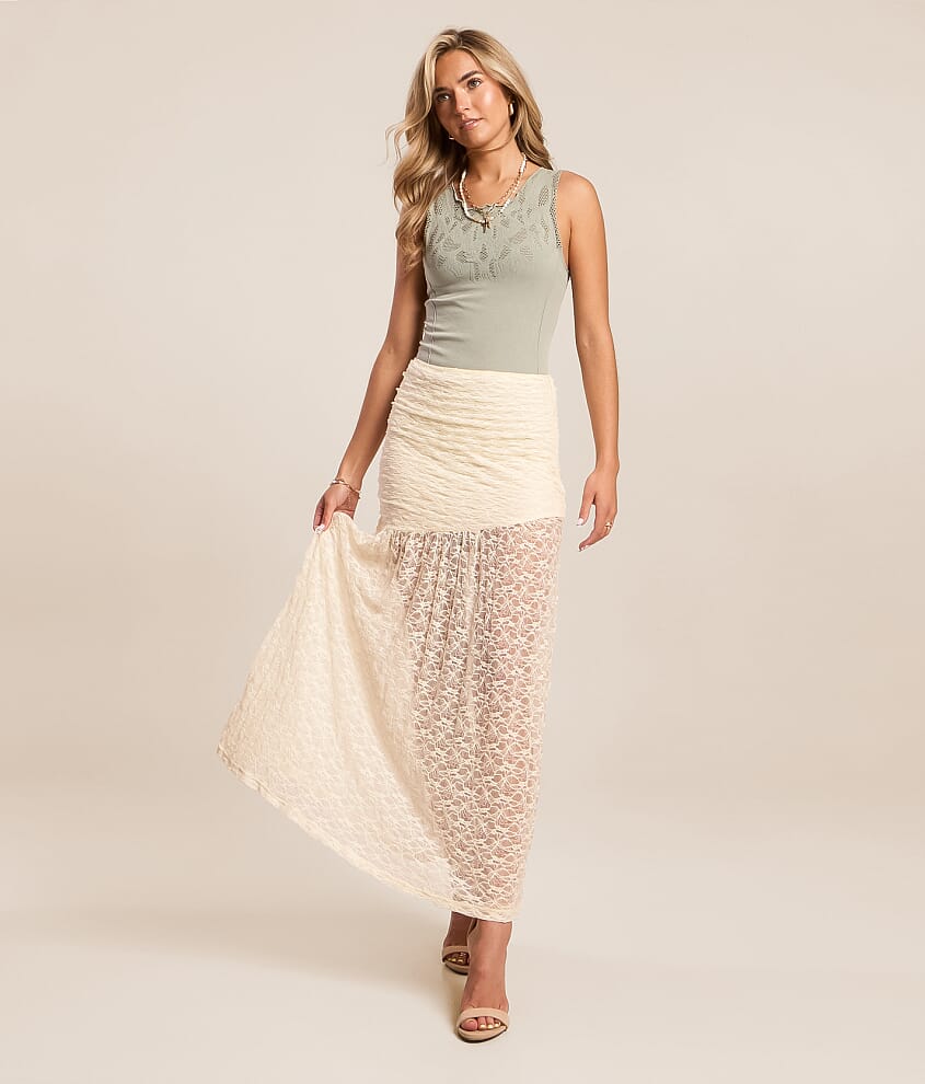 Sheer Lace Midi Skirt