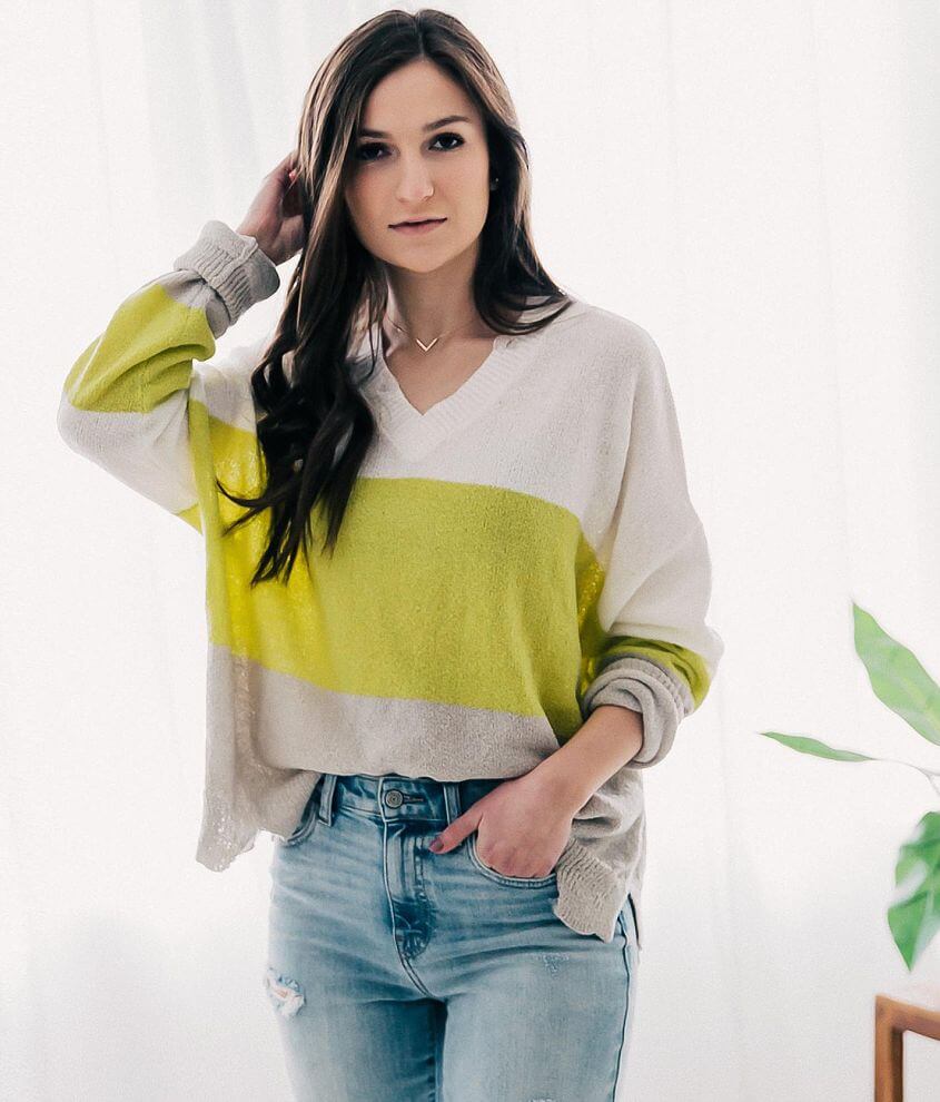 LE LIS Striped Open Weave Sweater - Women's Sweaters in Cream Yellow Grey | Buckle