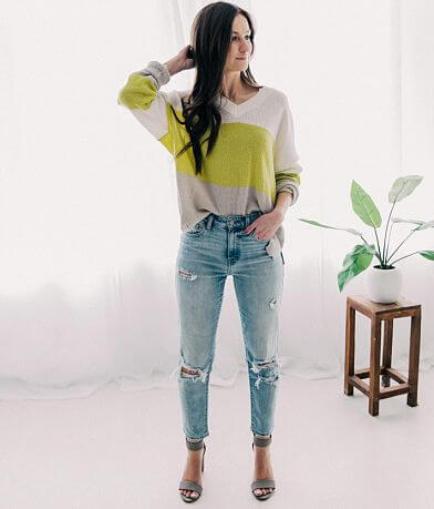 LE LIS Striped Open Weave Sweater full left side view