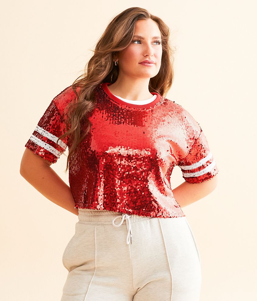 DH Apparel Varsity Sequin Cropped Top