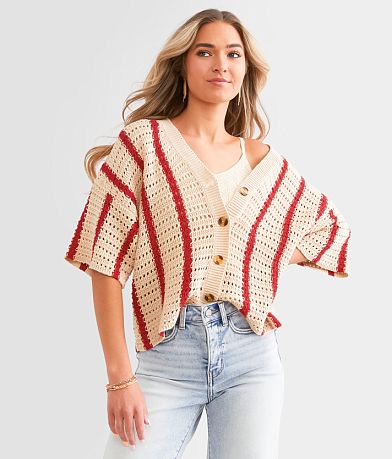LE LIS Striped Cardigan Sweater front view
