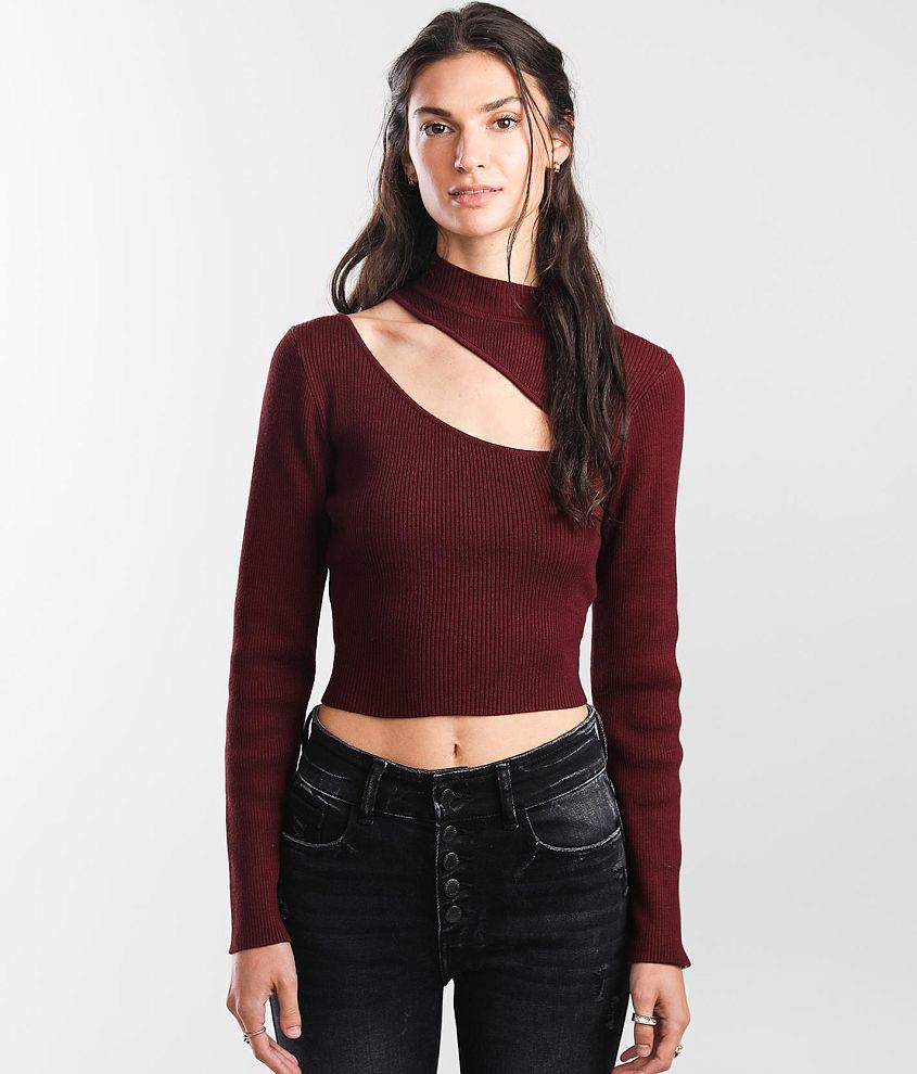 LE LIS Ribbed Knit Cut-Out Sweater front view