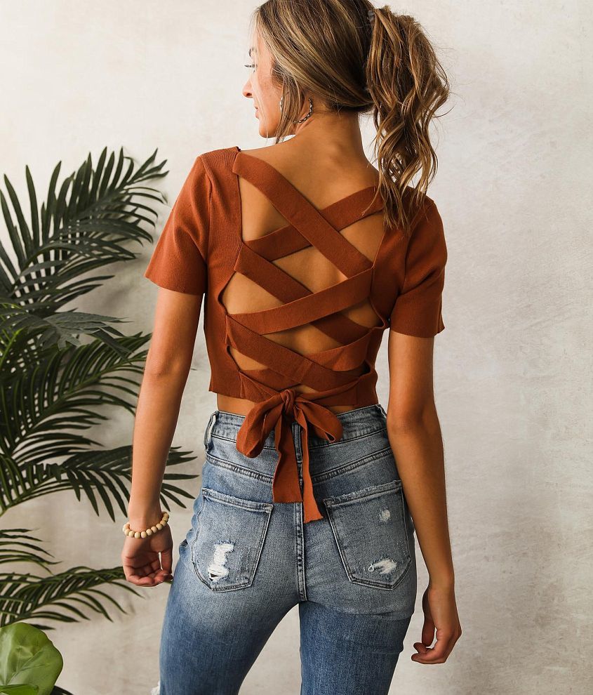 LE LIS Back Lace-Up Sweater - Women's Sweaters in Brown | Buckle