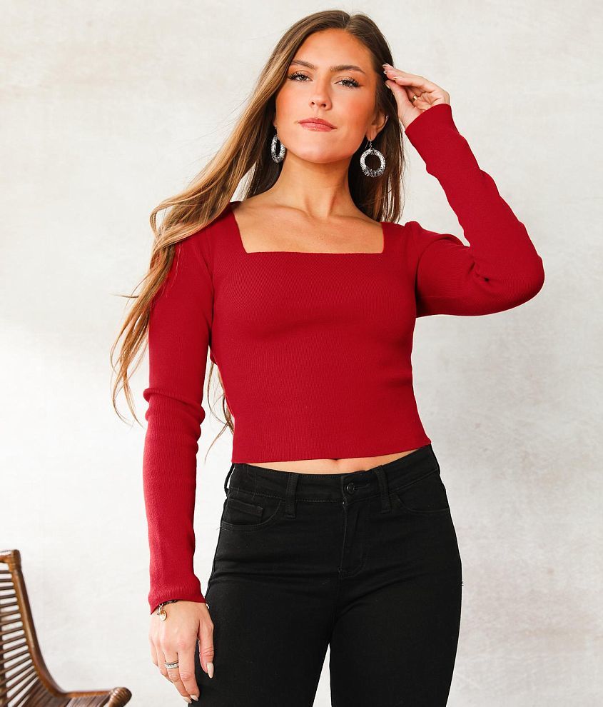 LE LIS Back Lace-Up Fitted Sweater - Women's Sweaters in Red