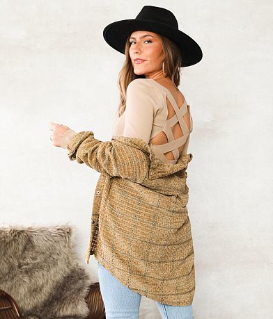 LE LIS Back Lace-Up Fitted Sweater BACK