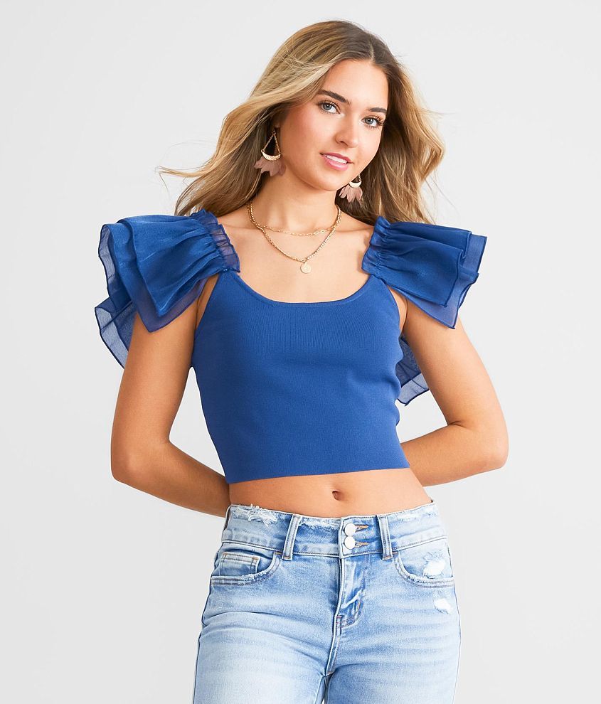 LE LIS Ruffle Cropped Top front view