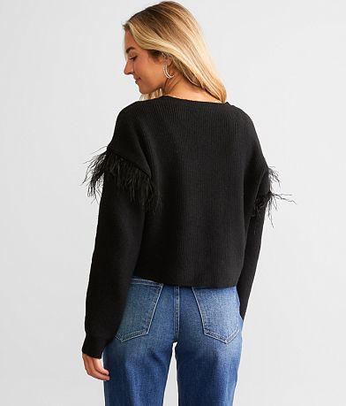LE LIS Feather Trim Sweater BACK