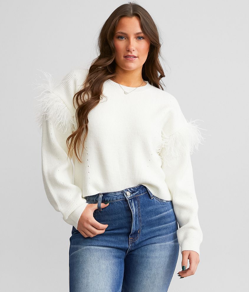 LE LIS Feather Trim Sweater front view
