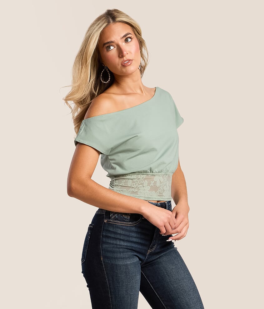 Off The Shoulder Pieced Lace Top