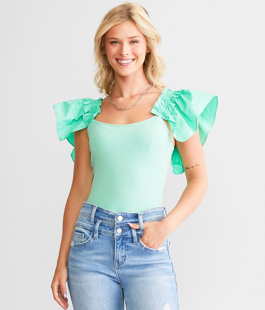 LE LIS Ruffled Bodysuit front view