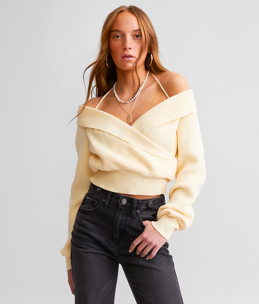 LE LIS Surplice Off The Shoulder Sweater front view