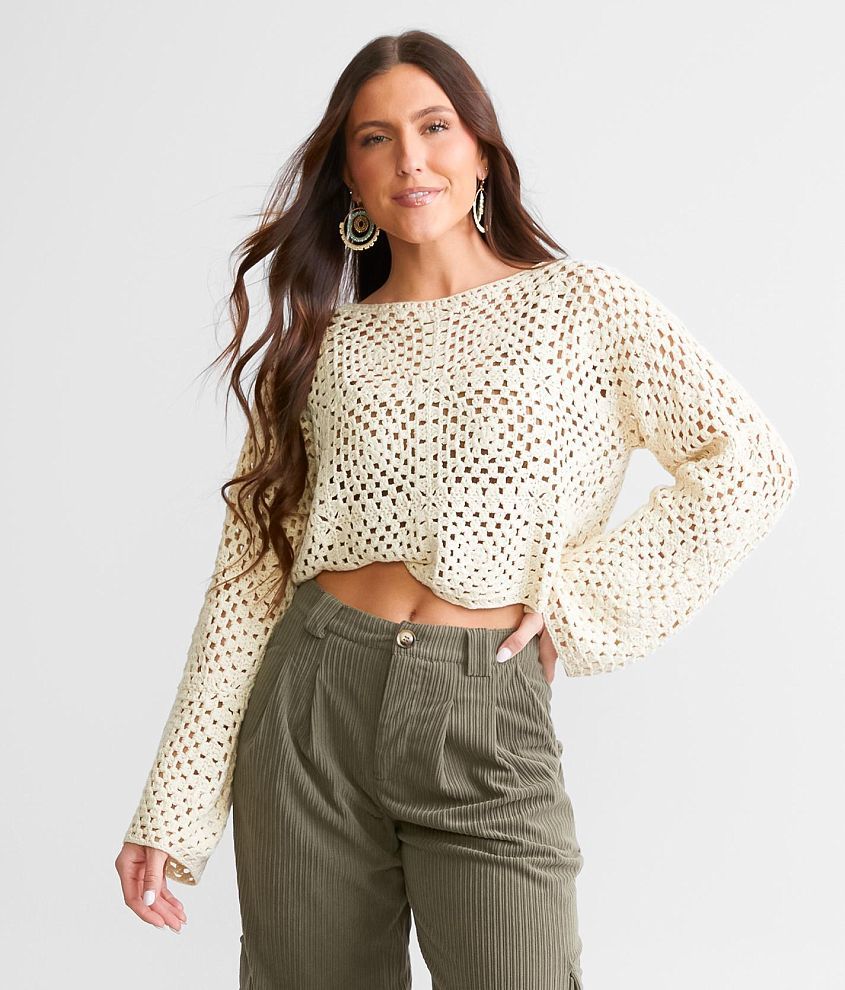 LE LIS Crochet Square Cropped Sweater front view