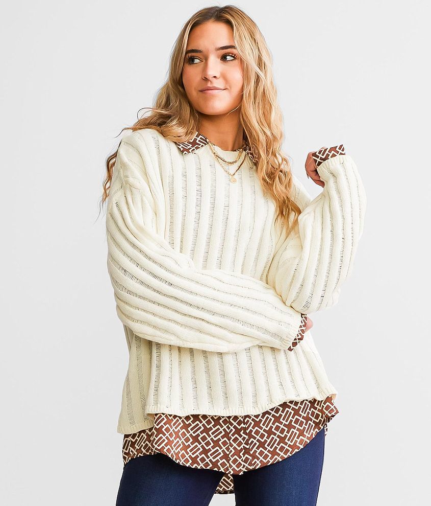 LE LIS Boxy Ribbed Sweater front view