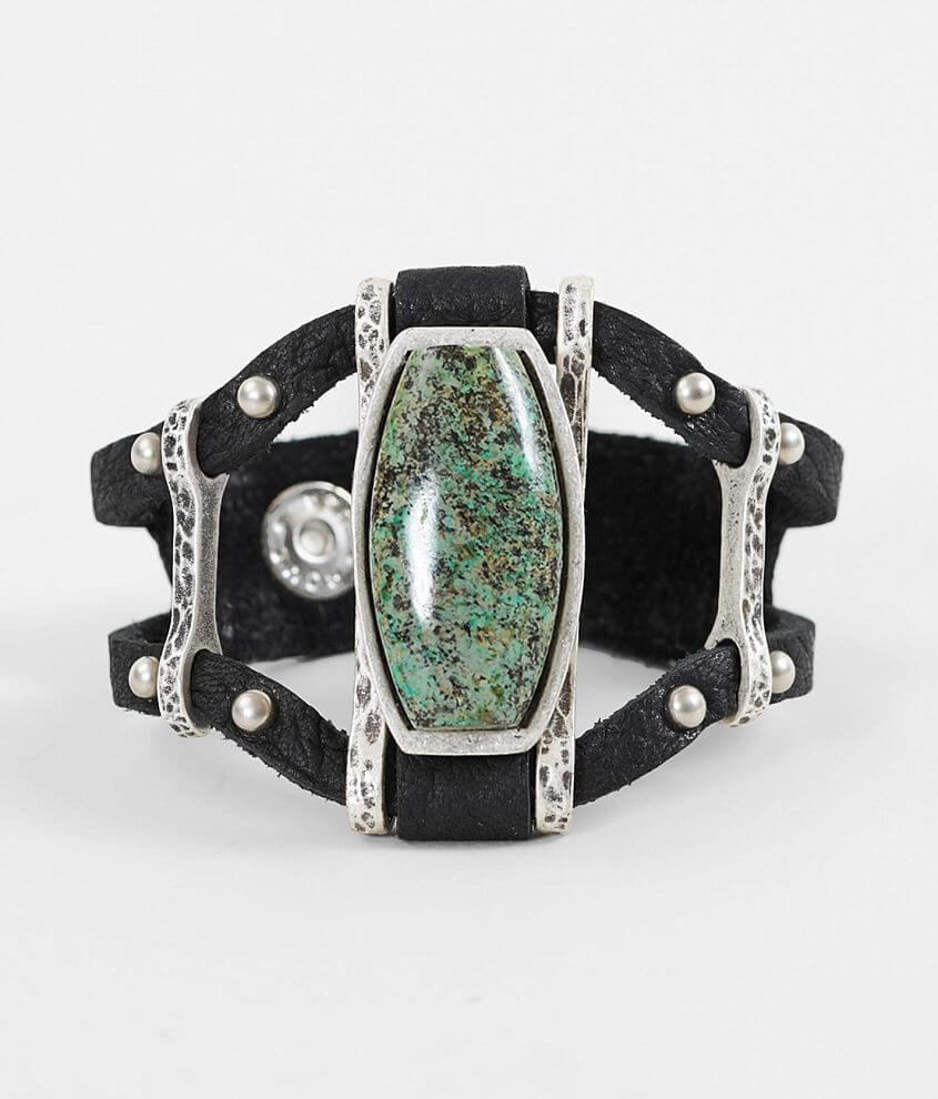 Leatherock Turquoise Stone Leather Bracelet front view