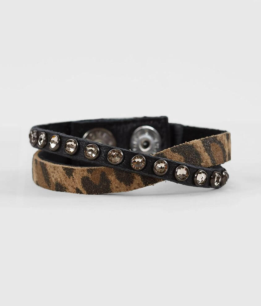 Leatherock Cheetah Print Leather Bracelet front view