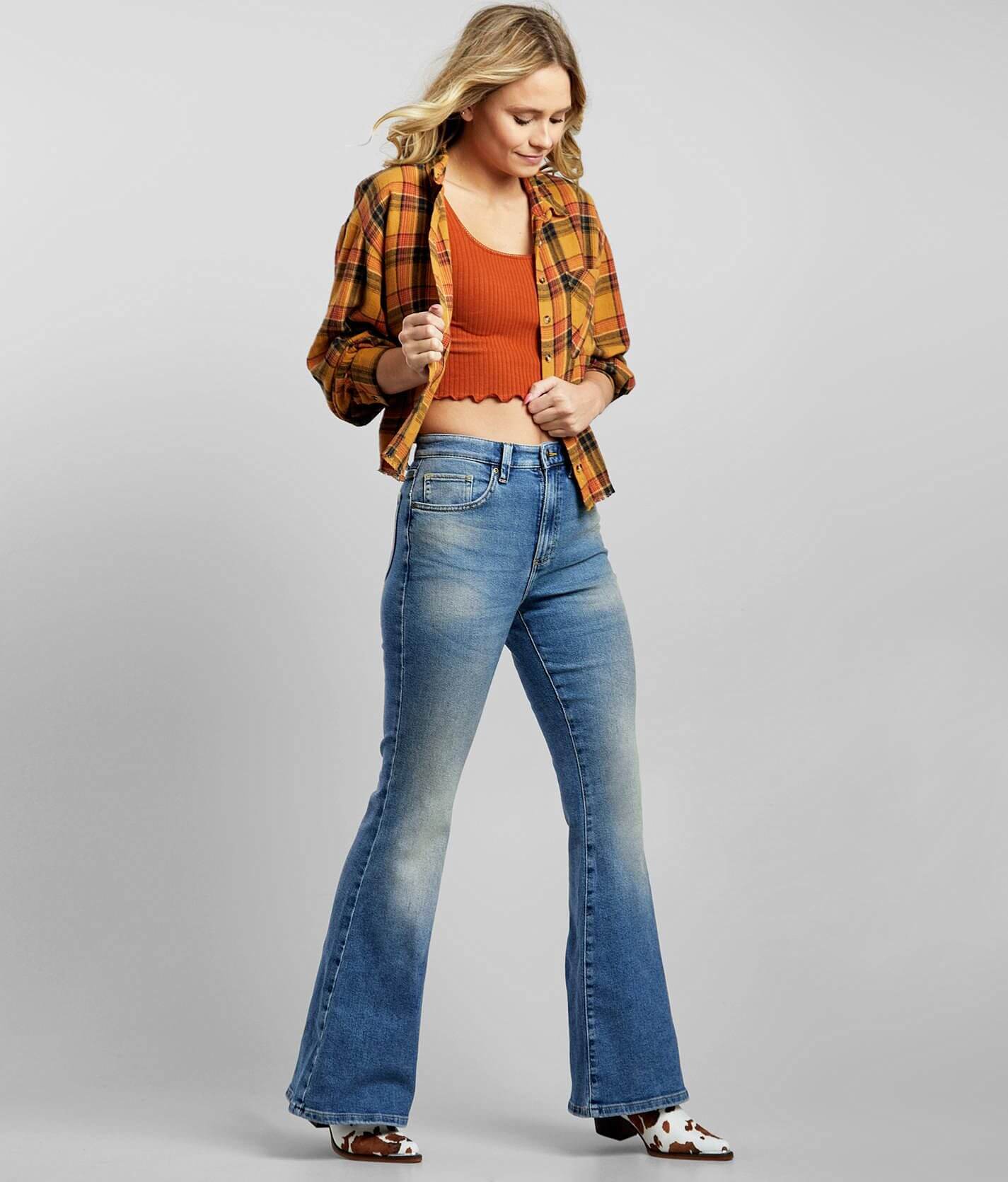 Vintage High Waist Flare High Waisted Flare Jeans With Wide Leg Split Hem  For Women Stretchy And Cute Retro Denim Sweatpants Style X0928 From  Liancheng01, $23.06