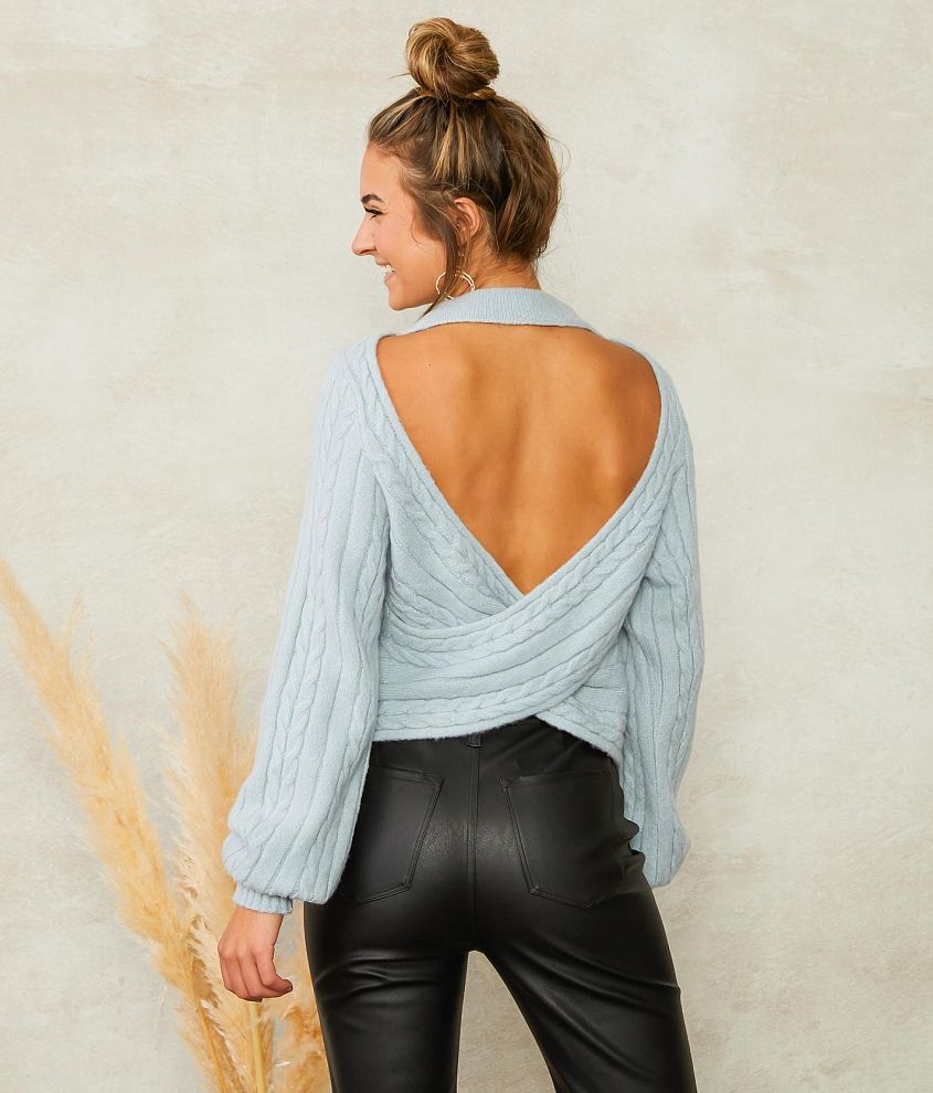 Open Back Surplice Sweater