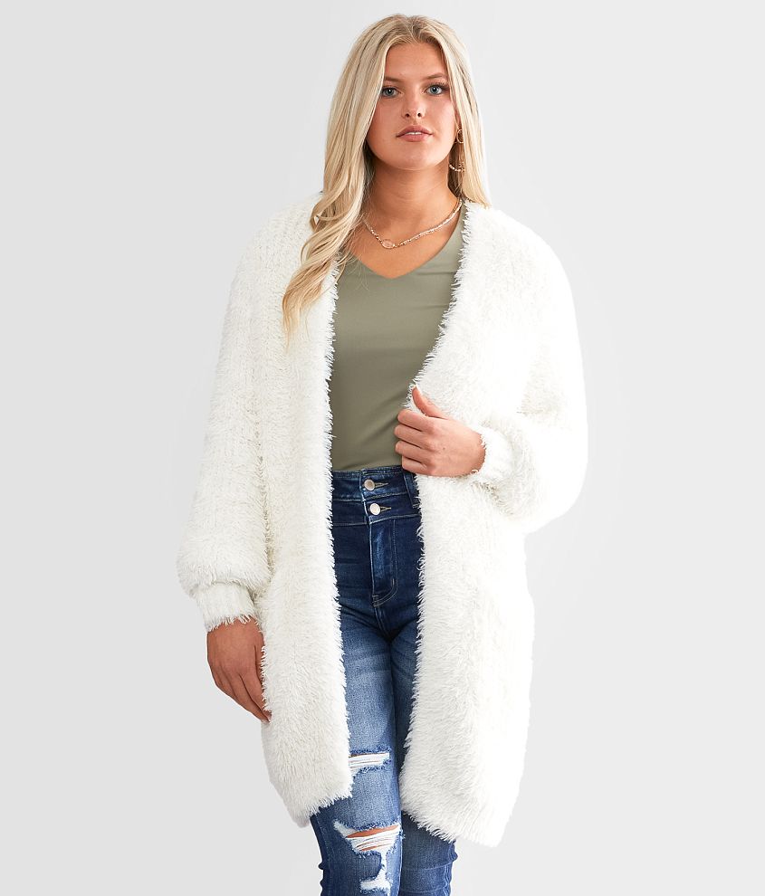 red by BKE Eyelash Knit Cardigan Sweater Women's Sweaters in White Buckle