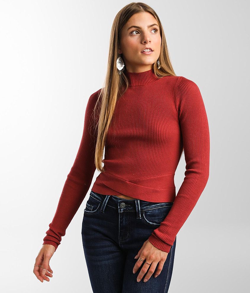 red by BKE Fitted Cut-Out Hem Sweater - Women's Sweaters in Brick