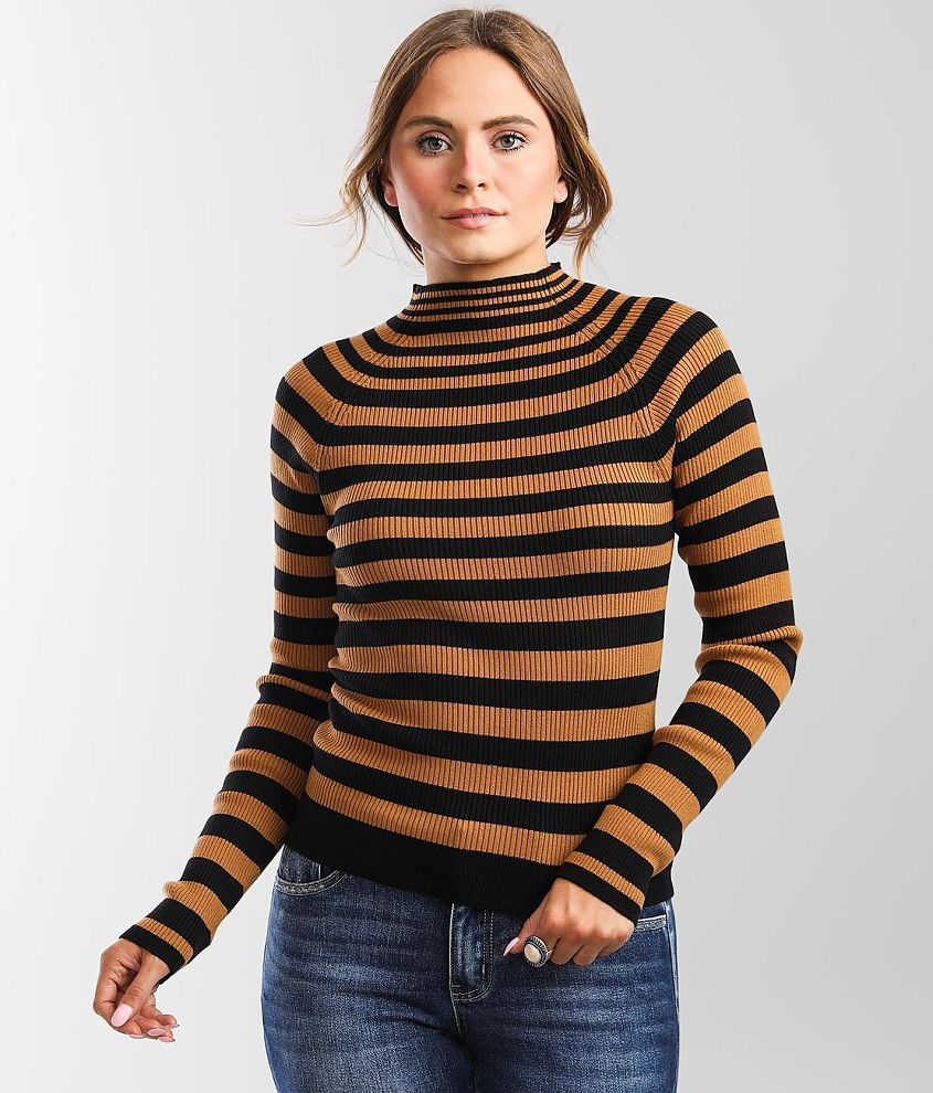 red by BKE Two Tone Ribbed Sweater - Women's Sweaters in Mustard