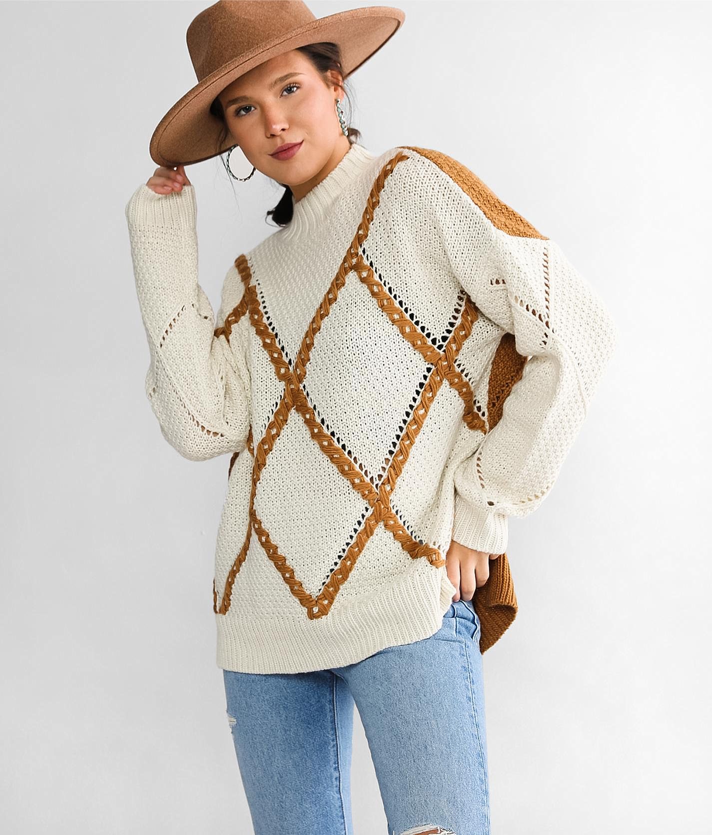 BKE Whipstitch Mock Neck Sweater - Women's Sweaters in Cream