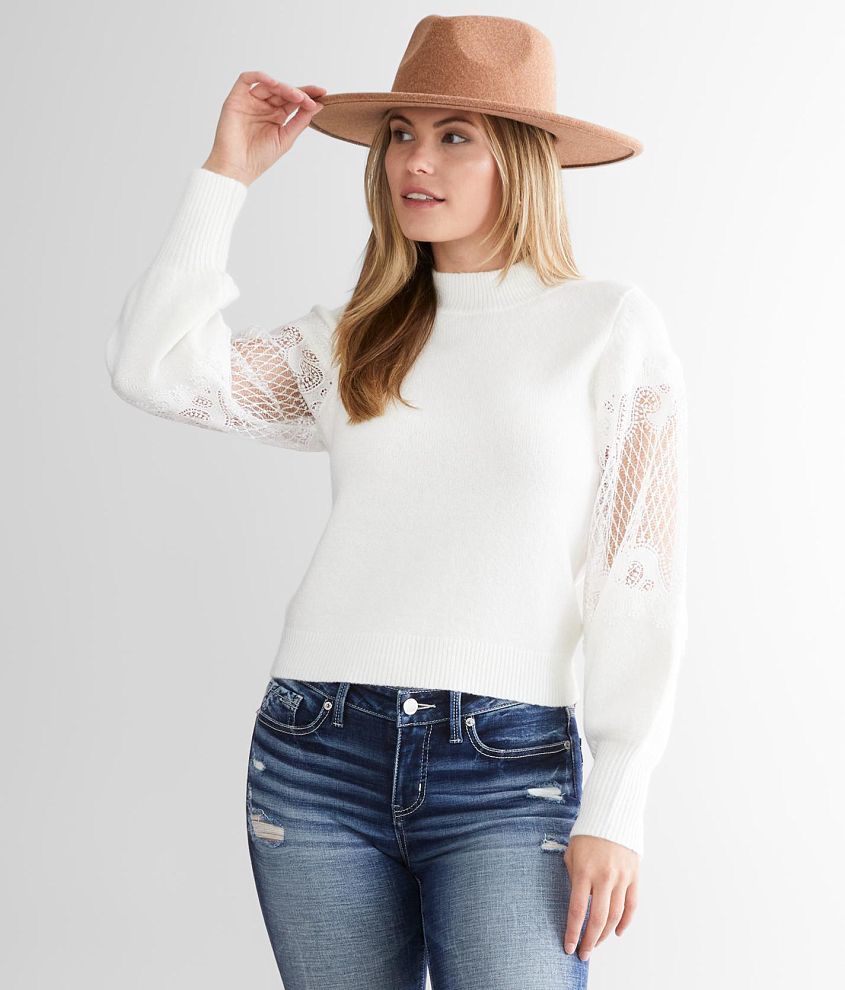 red by BKE Lace Inset Sweater - Women's Sweaters in White