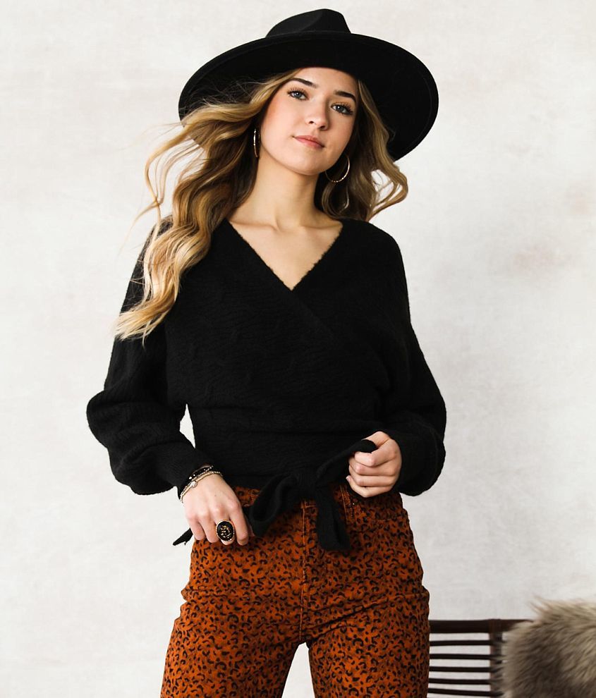 Black wrap sweater women's sale